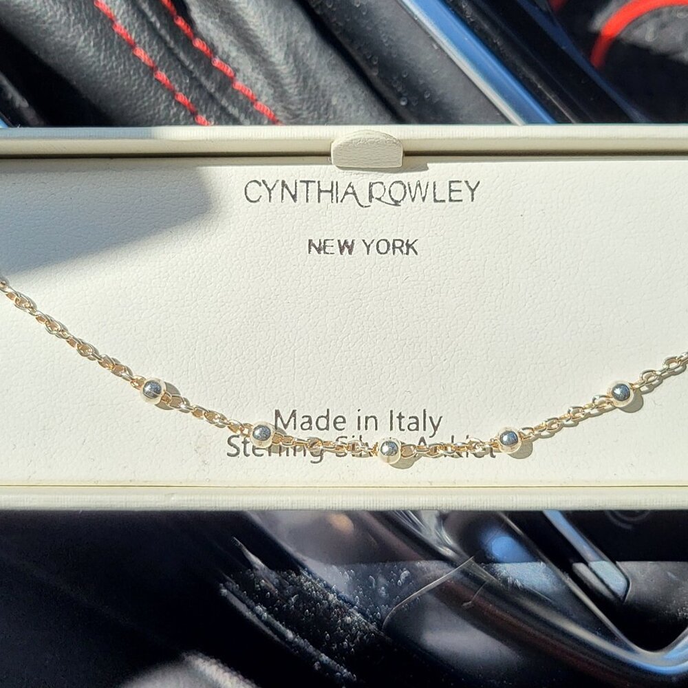 Nwt Cynthia Rowley Italian Sterling Silver 925 Cross Ankle Bracelet